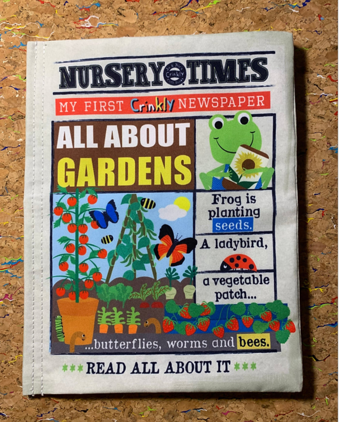 Nursery Times Crinkly Newspaper - GARDENS - rhymes with frog on