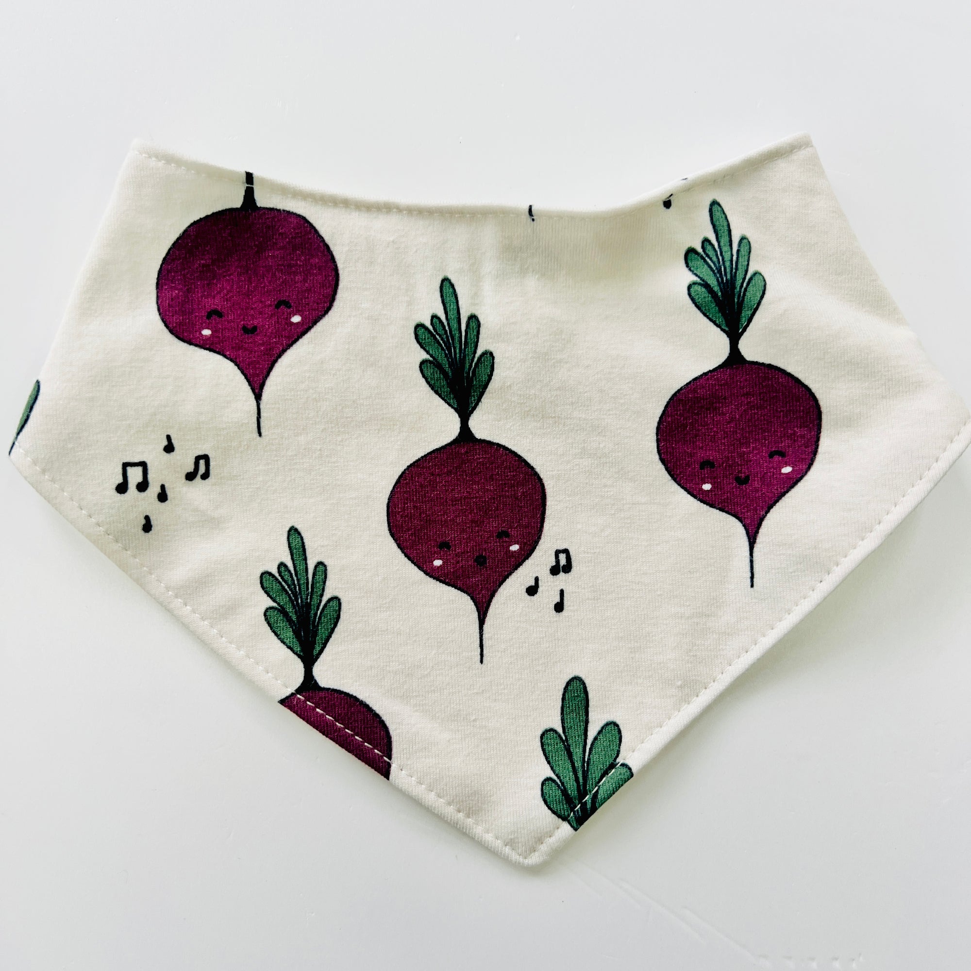 Eddie & Bee organic cotton Baby bib with ears  in Cream "Beet" Beetroot print.