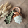 Handmade Crocheted Rattle with Beechwood Ring -Acorn