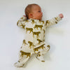 Eddie & Bee organic cotton Baby sleepsuit  in Oat " Cheetah " print.