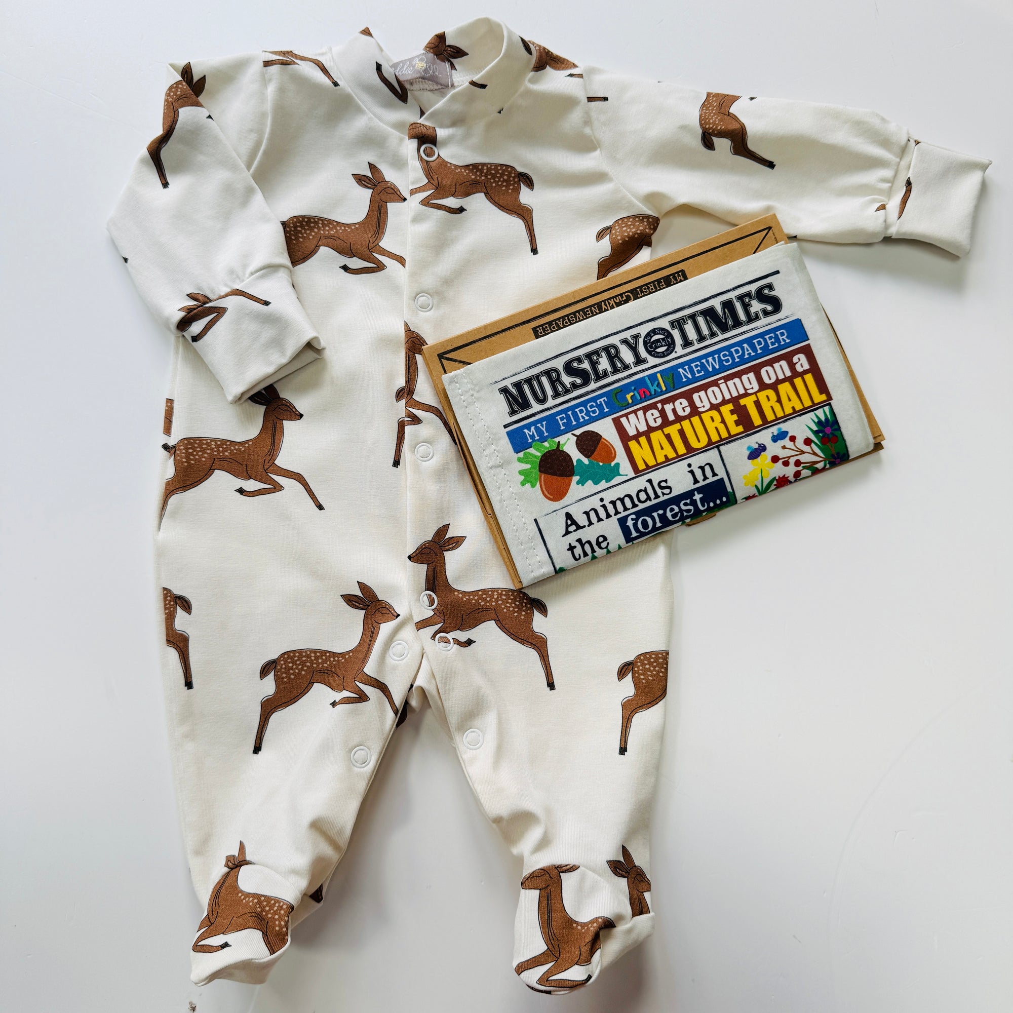 Deer Sleep suit and Nature Crinkly Newspaper Gift Set