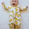 Eddie & Bee organic cotton Baby sleepsuit  in Cream " Lemon grove " print.