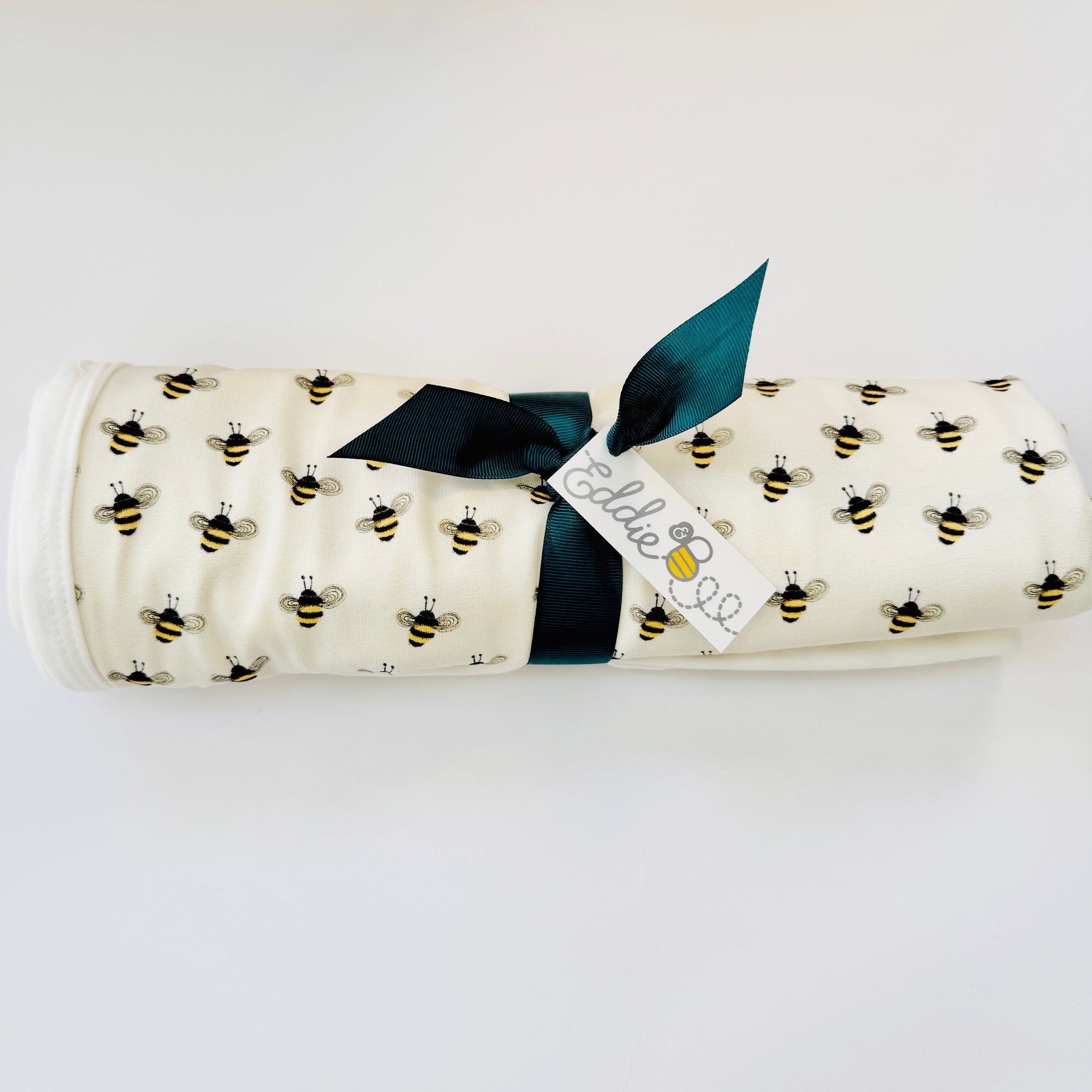 Eddie & Bee organic cotton Baby Pram/ Cot Blanket  in Cream "Bumble Bees" print.