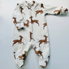 LIMITED EDITION Eddie & Bee organic cotton Baby sleep suit  in Cream “Deer " print.
