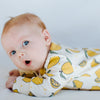 Eddie & Bee organic cotton Baby sleepsuit  in Cream " Lemon grove " print.