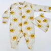 PRE ORDER- DELIVERY MID/END FEB                                             Eddie & Bee organic cotton Baby sleep suit  in Oat " Sunny " print.