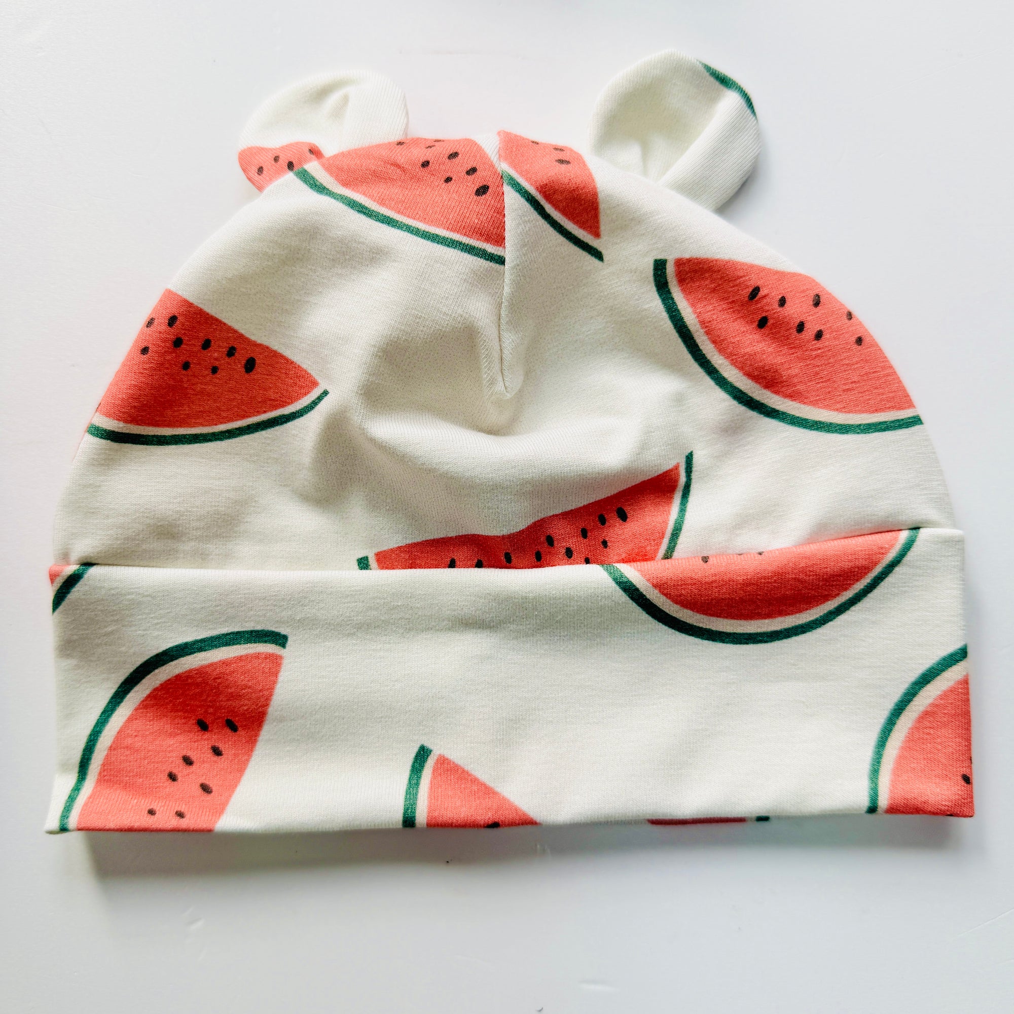 Limited Edition-Eddie & Bee organic cotton Baby hat  in Cream "Watermelon " print.