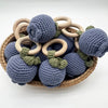 Handmade Crocheted Rattle with Beechwood Ring - Blueberry