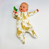 Eddie & Bee organic cotton Baby sleep suit  in Cream " Happy Leopards " print.