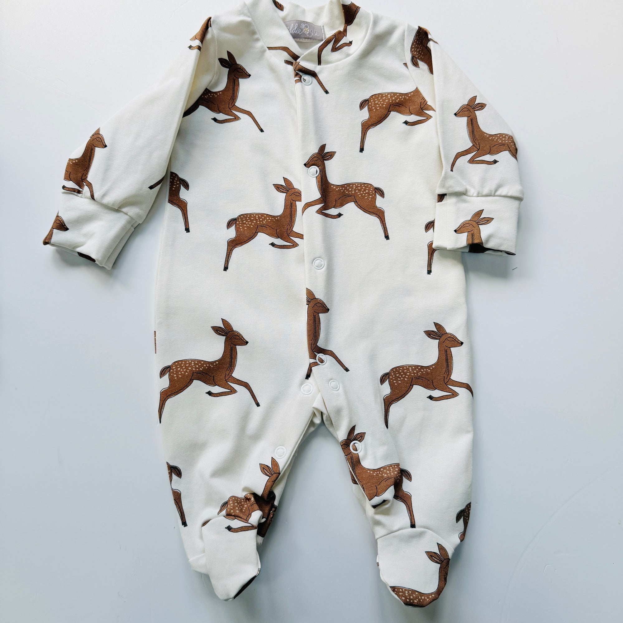 LIMITED EDITION Eddie & Bee organic cotton Baby sleep suit  in Cream “Deer " print.