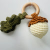 Handmade Crocheted Rattle with Beechwood Ring -Acorn