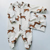 LIMITED EDITION Eddie & Bee organic cotton Baby sleep suit  in Cream “Deer " print.