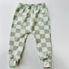 Eddie & Bee organic cotton leggings in Sage  "Checkers" print.