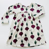 Eddie & Bee organic cotton long sleeved dress in Cream “Beetroot” print
