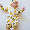 Eddie & Bee organic cotton Baby sleepsuit  in Cream " Lemon grove " print.