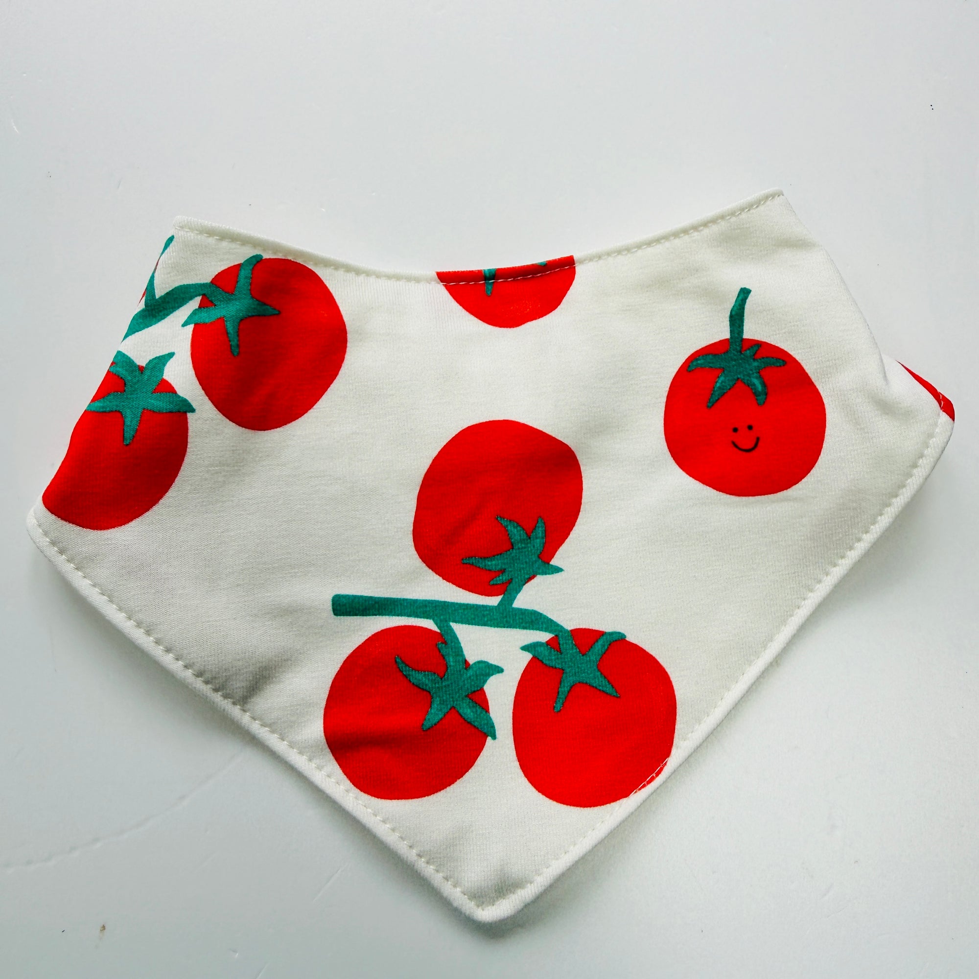 Limited Edition- Eddie & Bee organic cotton Baby Dribble bib  in Cream "Cherry Tomatoes" print.
