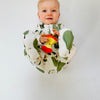 Eddie & Bee organic cotton Baby sleepsuit  in Cream "Pears " print.