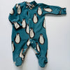 LIMITED EDITION Eddie & Bee organic cotton Baby sleep suit  in Teal blue “Penguins " print.