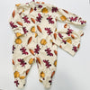 Eddie & Bee organic cotton Baby sleepsuit  in Butter cream  "Autumn Leaves " print.