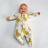 Eddie & Bee organic cotton Baby sleep suit  in Cream " Happy Leopards " print.