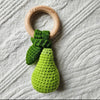 Handmade Crocheted Rattle with Beechwood Ring - Pear