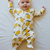 Eddie & Bee organic cotton Baby sleepsuit  in Cream " Lemon grove " print.