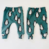 Eddie & Bee organic cotton leggings in Teal "Happy Penguins" print. (Thicker Jersey Fabric)