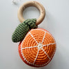 Handmade Crocheted Rattle with Beechwood Ring -Clementine