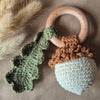 Handmade Crocheted Rattle with Beechwood Ring -Acorn