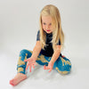 Eddie & Bee organic cotton leggings in Teal  "Happy leopard " print.