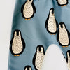 Eddie & Bee organic cotton leggings in Arctic Blue "Happy Penguins" print. (Thicker Jersey Fabric)