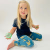 Eddie & Bee organic cotton leggings in Teal  "Happy leopard " print.