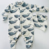 Eddie & Bee organic cotton Baby sleepsuit  in Cream " Whale " print.