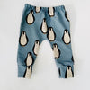 Eddie & Bee organic cotton leggings in Arctic Blue "Happy Penguins" print. (Thicker Jersey Fabric)