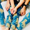 Eddie & Bee organic cotton leggings in Teal  "Happy leopard " print.