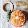 Handmade Crocheted Rattle with Beechwood Ring -Clementine