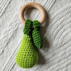 Handmade Crocheted Rattle with Beechwood Ring - Pear