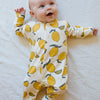 Eddie & Bee organic cotton Baby sleepsuit  in Cream " Lemon grove " print.