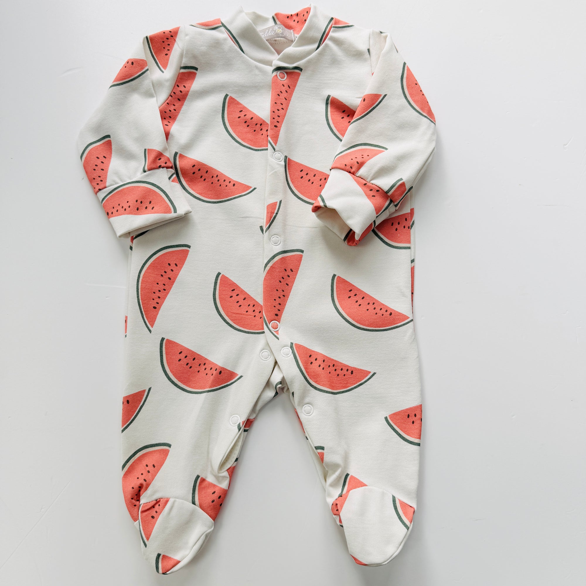 Limited Edition- Eddie & Bee organic cotton sleepsuit Cream "Watermelon " print.