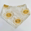 PRE ORDER- DELIVERY MID/END FEB                                             Eddie & Bee organic cotton Baby Dribble bib  in oat "Sunshine" print.