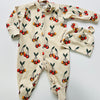 Eddie & Bee organic cotton Baby sleepsuit  in Butter cream  "Cherry " print.