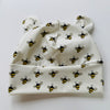 Eddie & Bee organic cotton Baby hat with ears  in Cream " Bees" print.