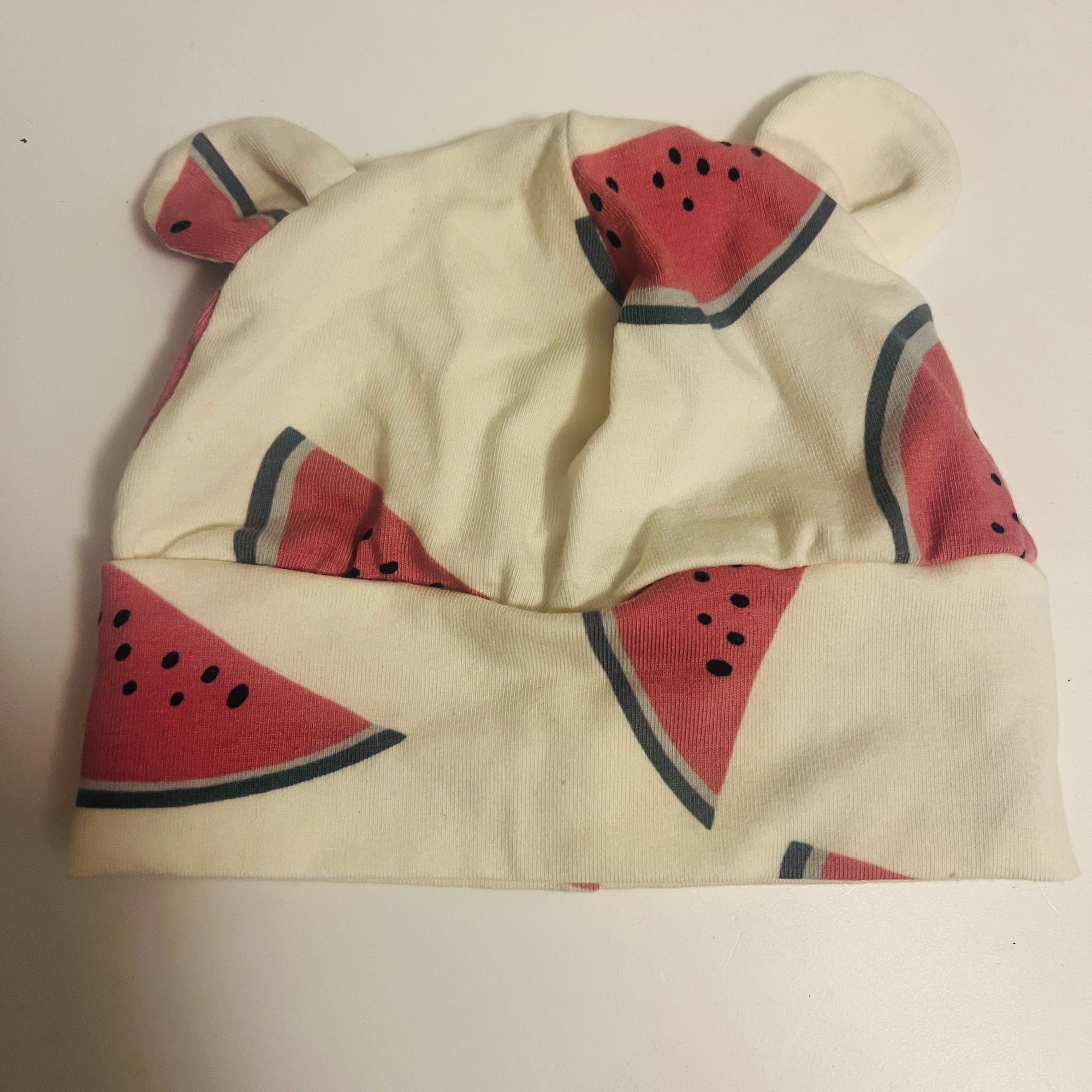 Eddie & Bee organic cotton Baby hat  in Cream "Watermelon " print.