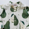 Eddie & Bee organic cotton Baby sleepsuit  in Cream "Pears " print.