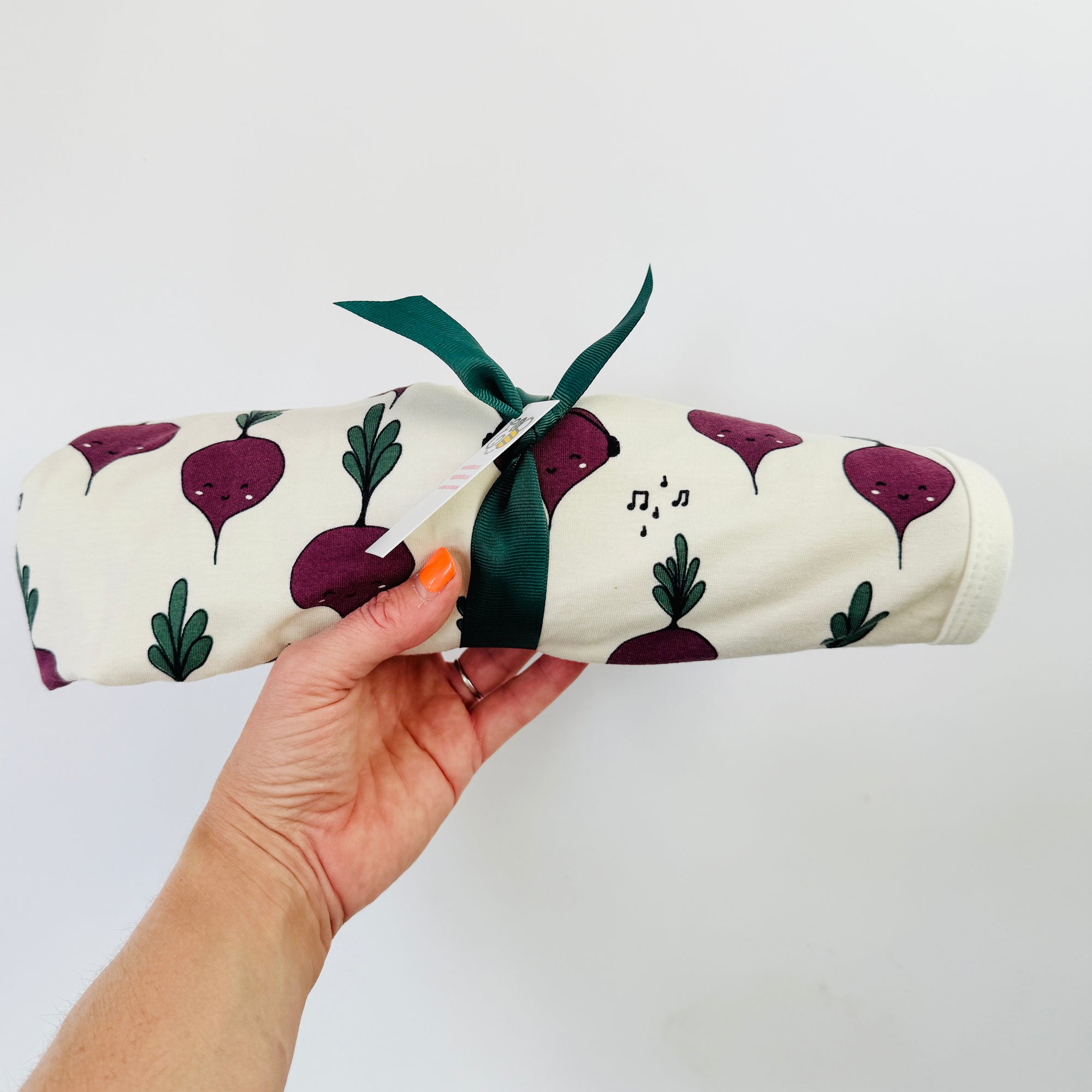 Eddie & Bee organic cotton Baby Pram/ Cot Blanket  in Cream " Beetroot" print.