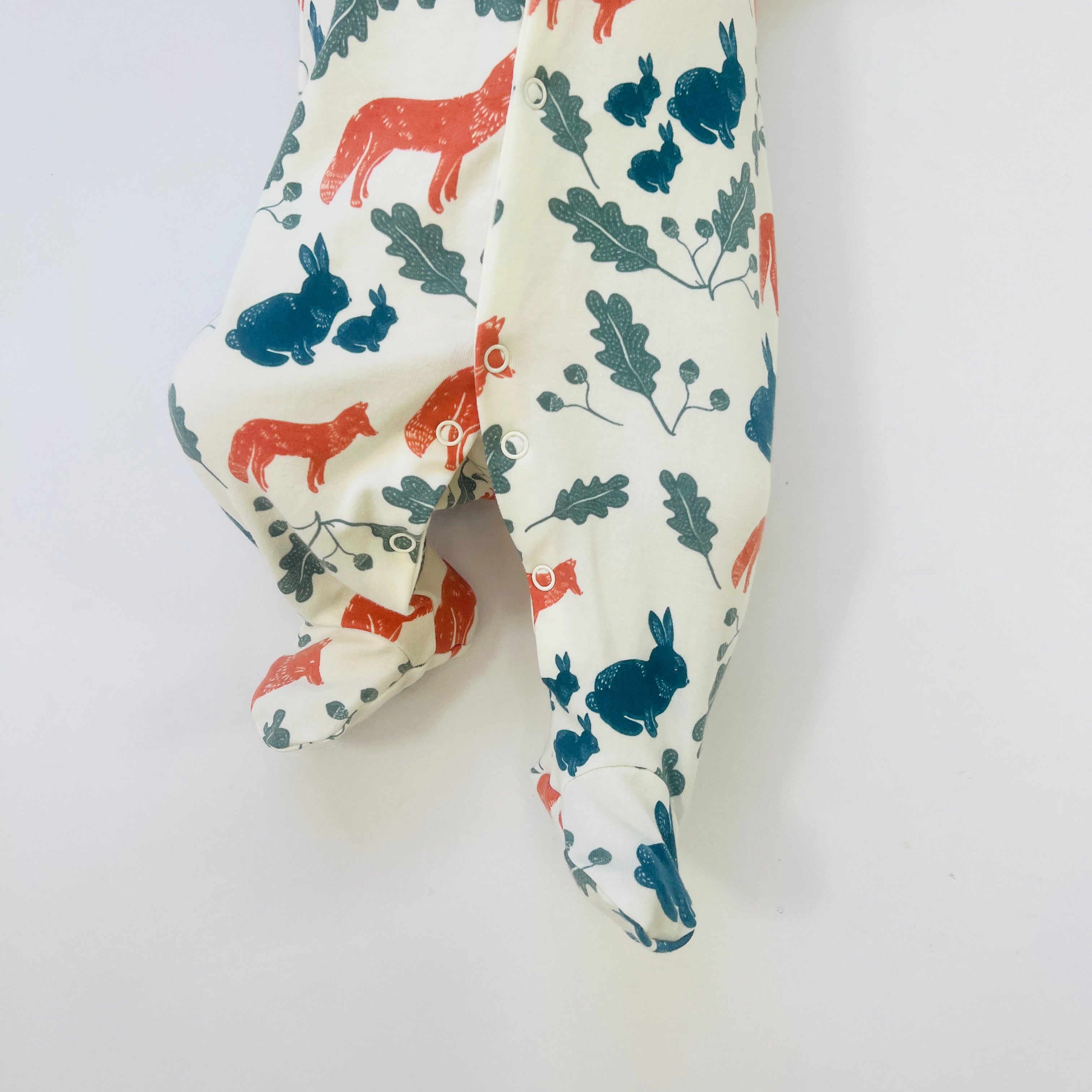 Eddie & Bee organic cotton Baby sleep suit  in Cream " Autumn Woodland " print.