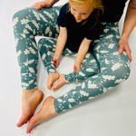 Pine  'Acorn Leaves ' Adult Organic cotton leggings (Thicker weight fabric)