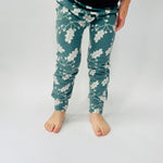 Eddie & Bee organic cotton leggings in Pine "Acorn Leaves" print. (Thicker Jersey Fabric)