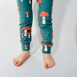 Eddie & Bee organic cotton leggings in Pine "Toadstools" print.