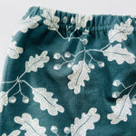Eddie & Bee organic cotton leggings in Pine "Acorn Leaves" print. (Thicker Jersey Fabric)
